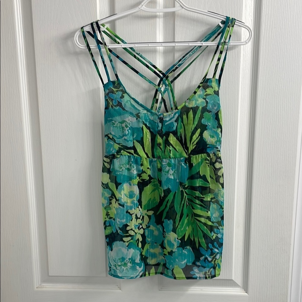 Aeropostale Blue and Green Tank Top with Criss Cross Straps